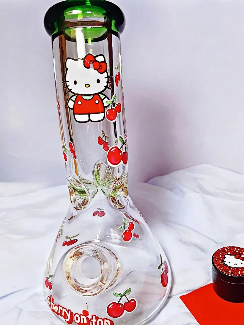 10" Hello Kitty Cherry Design Beak Bong | 9mm Extra Thick Glass