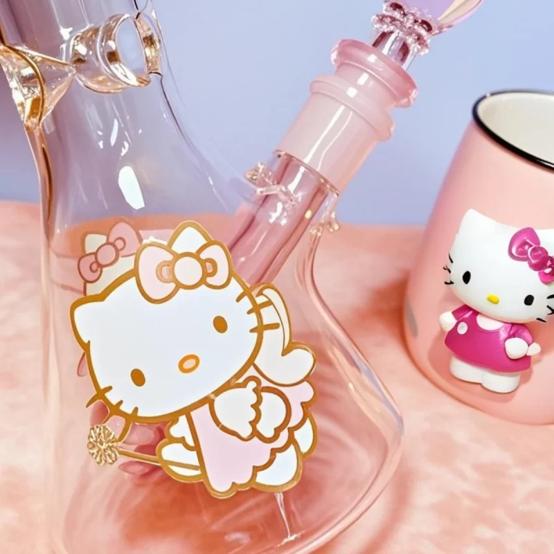 10" Pink Cute Fairy Hello Kitty Glass Beaker Bong