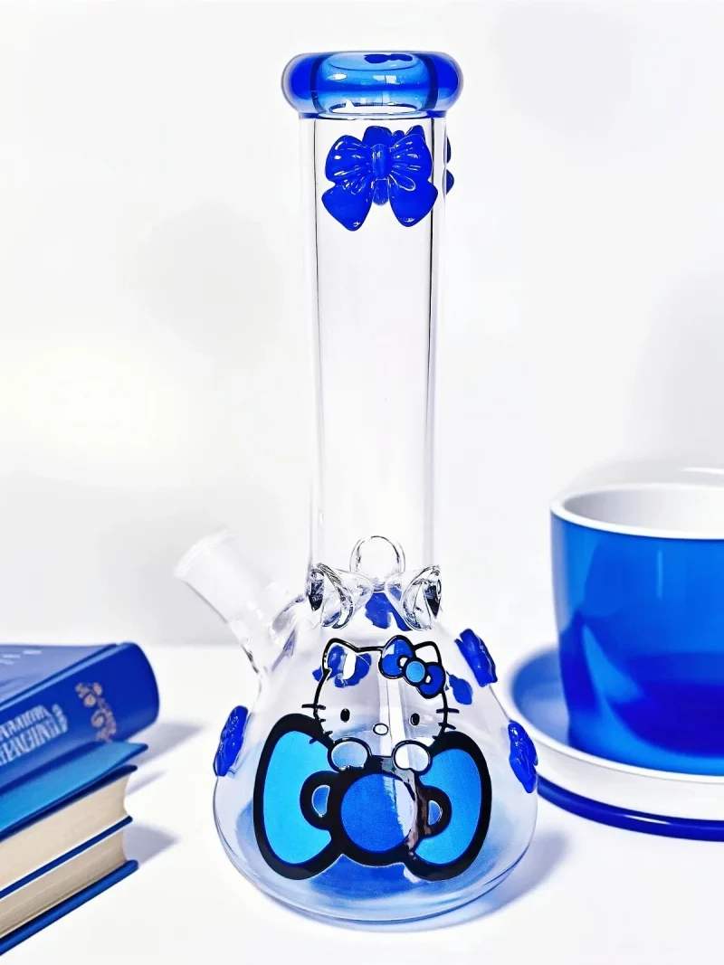 9.5″ Blue Hello Kitty Glass Beaker Bong with Bow Accents
