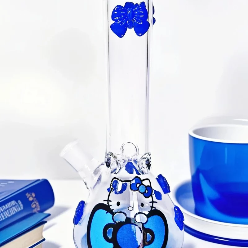 9.5″ Blue Hello Kitty Glass Beaker Bong with Bow Accents