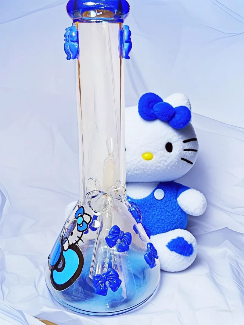 9.5″ Blue Hello Kitty Glass Beaker Bong with Bow Accents