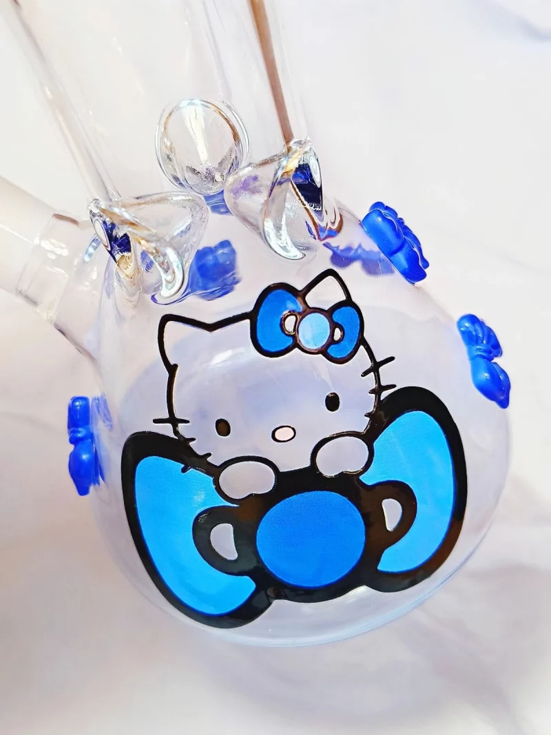9.5″ Blue Hello Kitty Glass Beaker Bong with Bow Accents