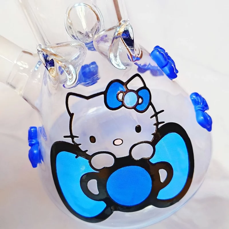 9.5″ Blue Hello Kitty Glass Beaker Bong with Bow Accents
