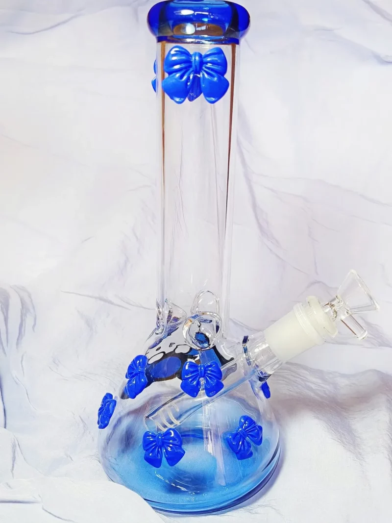 9.5″ Blue Hello Kitty Glass Beaker Bong with Bow Accents