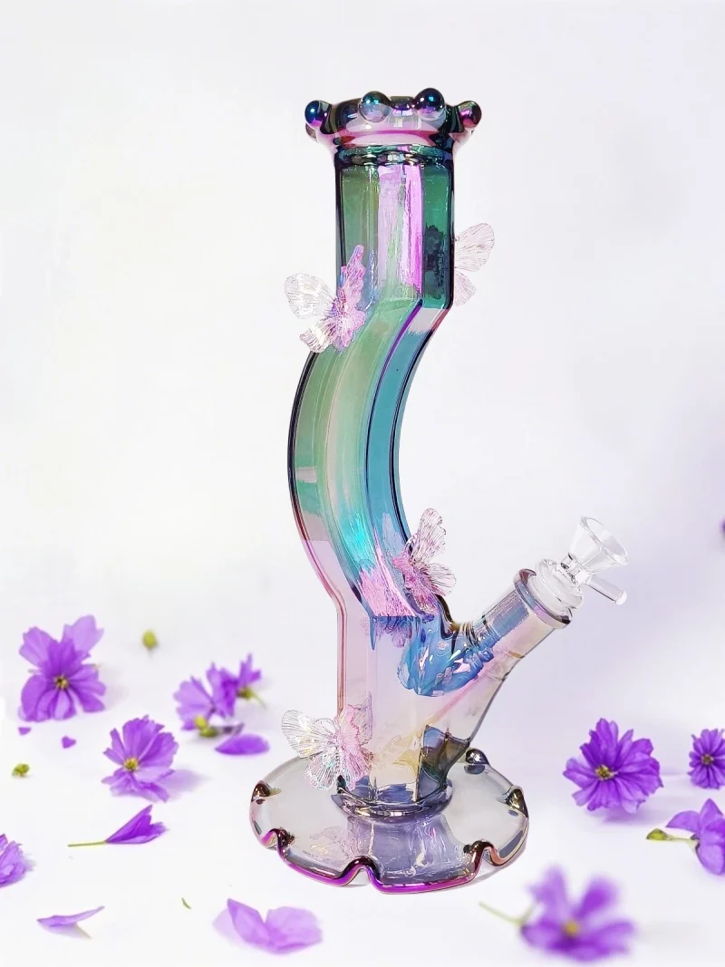 12″ Iridescent Fairy Butterfly Glass Bong – Pretty, Shiny, and Full of Magic