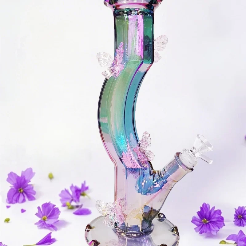 12″ Iridescent Fairy Butterfly Glass Bong – Pretty, Shiny, and Full of Magic