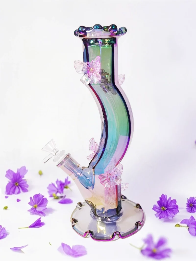 12″ Iridescent Fairy Butterfly Glass Bong – Pretty, Shiny, and Full of Magic
