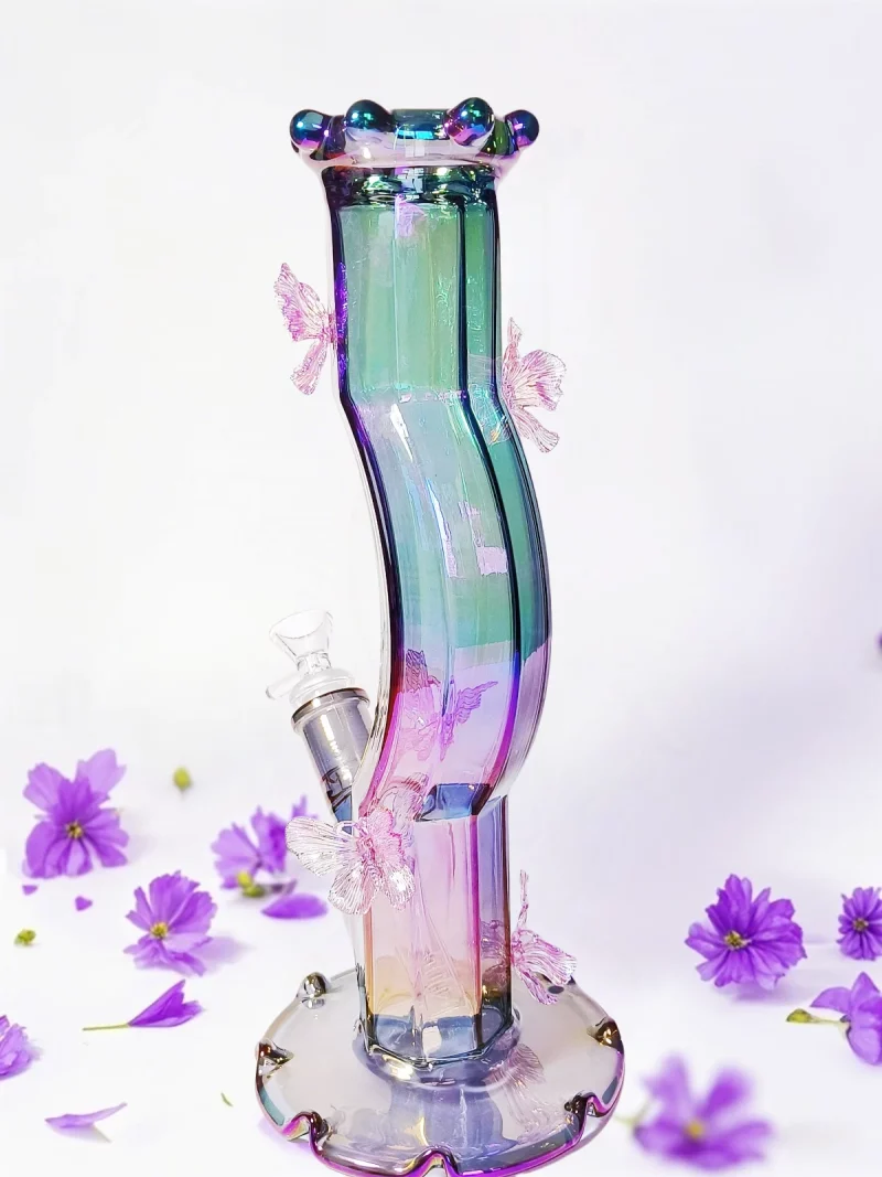 12″ Iridescent Fairy Butterfly Glass Bong – Pretty, Shiny, and Full of Magic