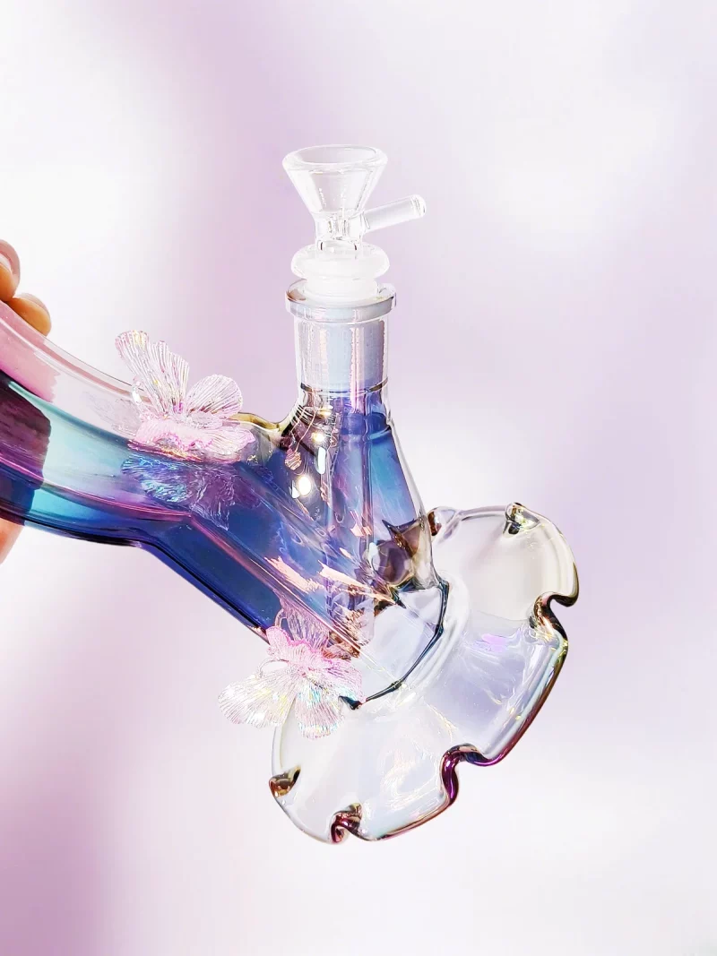 12″ Iridescent Fairy Butterfly Glass Bong – Pretty, Shiny, and Full of Magic