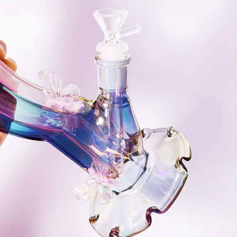12″ Iridescent Fairy Butterfly Glass Bong – Pretty, Shiny, and Full of Magic