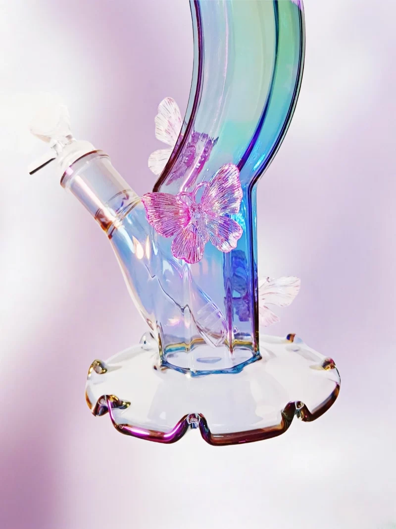 12″ Iridescent Fairy Butterfly Glass Bong – Pretty, Shiny, and Full of Magic