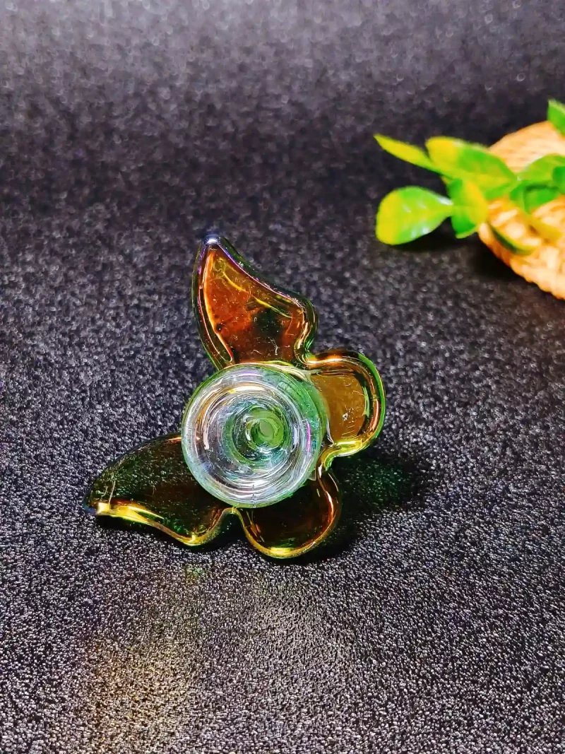 14mm Pretty Green Butterfly Glass Bong Bowl Slide - Image 3
