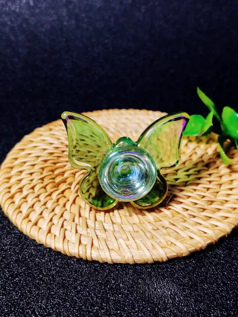 14mm Pretty Green Butterfly Glass Bong Bowl Slide - Image 4