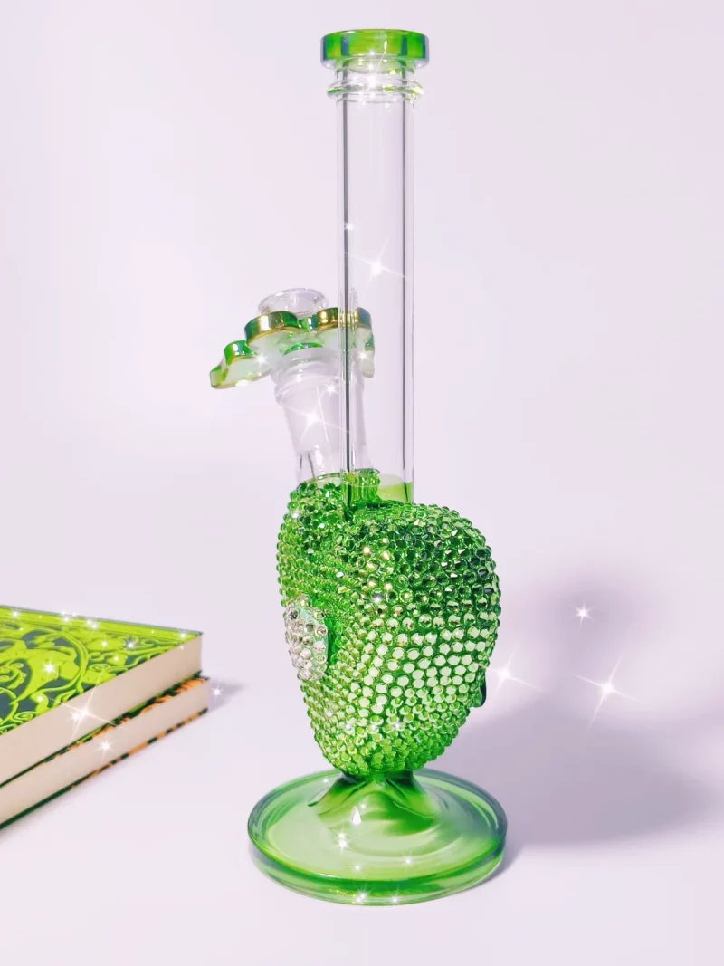 9.5″ Bling Green Heart Glass Bong with Sparkling Crystal Rhinestones
