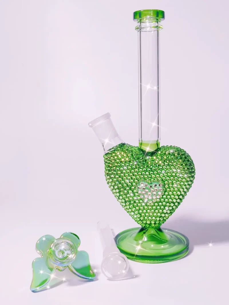 9.5″ Bling Green Heart Glass Bong with Sparkling Crystal Rhinestones
