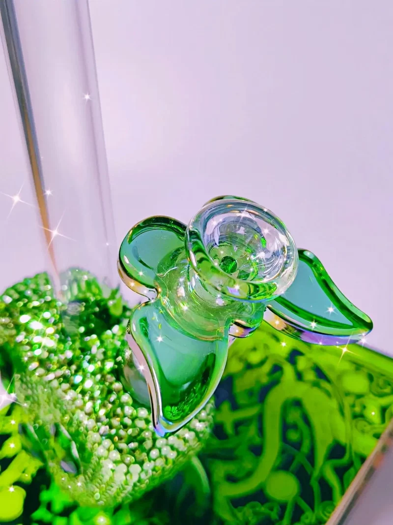 9.5″ Bling Green Heart Glass Bong with Sparkling Crystal Rhinestones