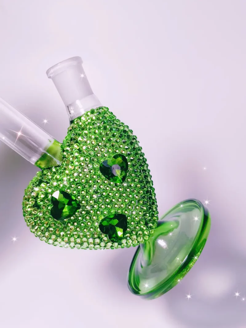 9.5″ Bling Green Heart Glass Bong with Sparkling Crystal Rhinestones