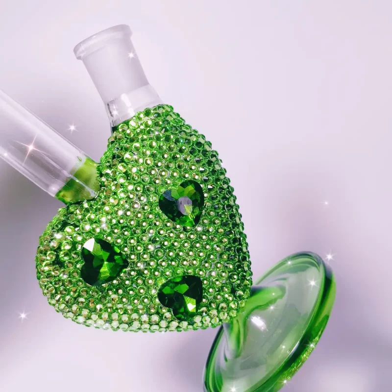 9.5″ Bling Green Heart Glass Bong with Sparkling Crystal Rhinestones