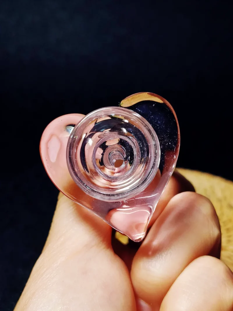 Pretty Pink Heart Glass Bong Bowl Slide