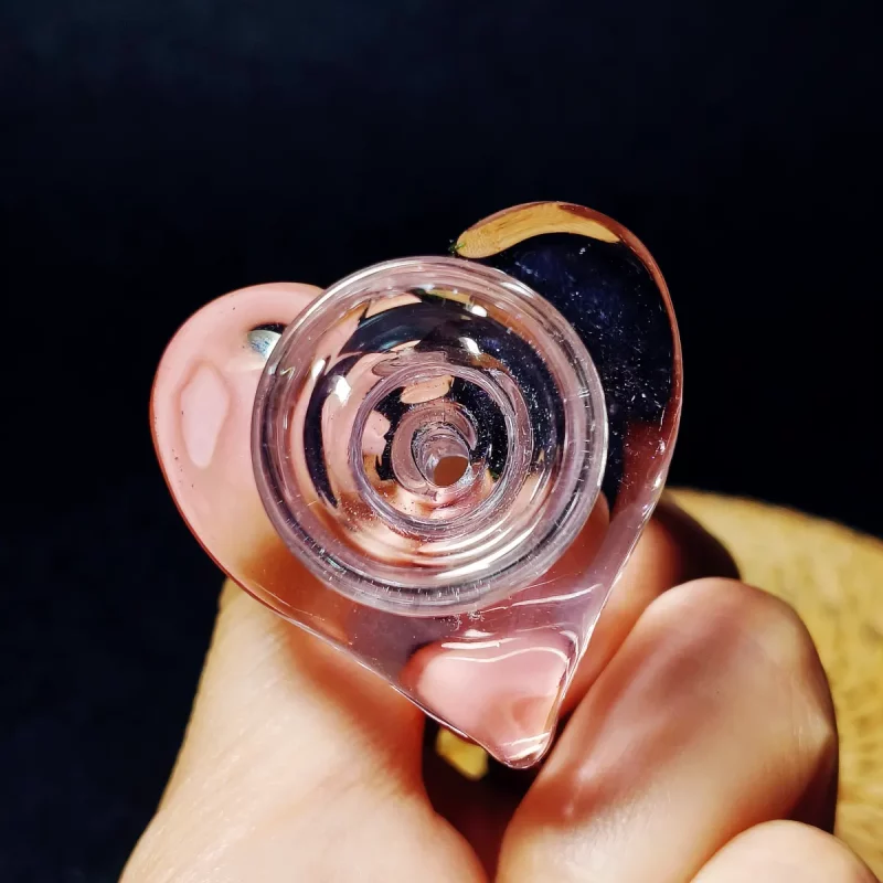 Pretty Pink Heart Glass Bong Bowl Slide