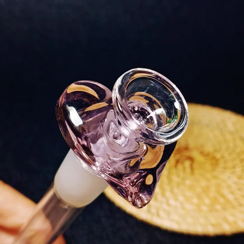 Pretty Pink Heart Glass Bong Bowl Slide